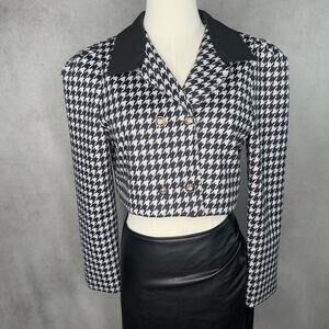 Black & White Houndstooth Cropped Blazer Size Medium
